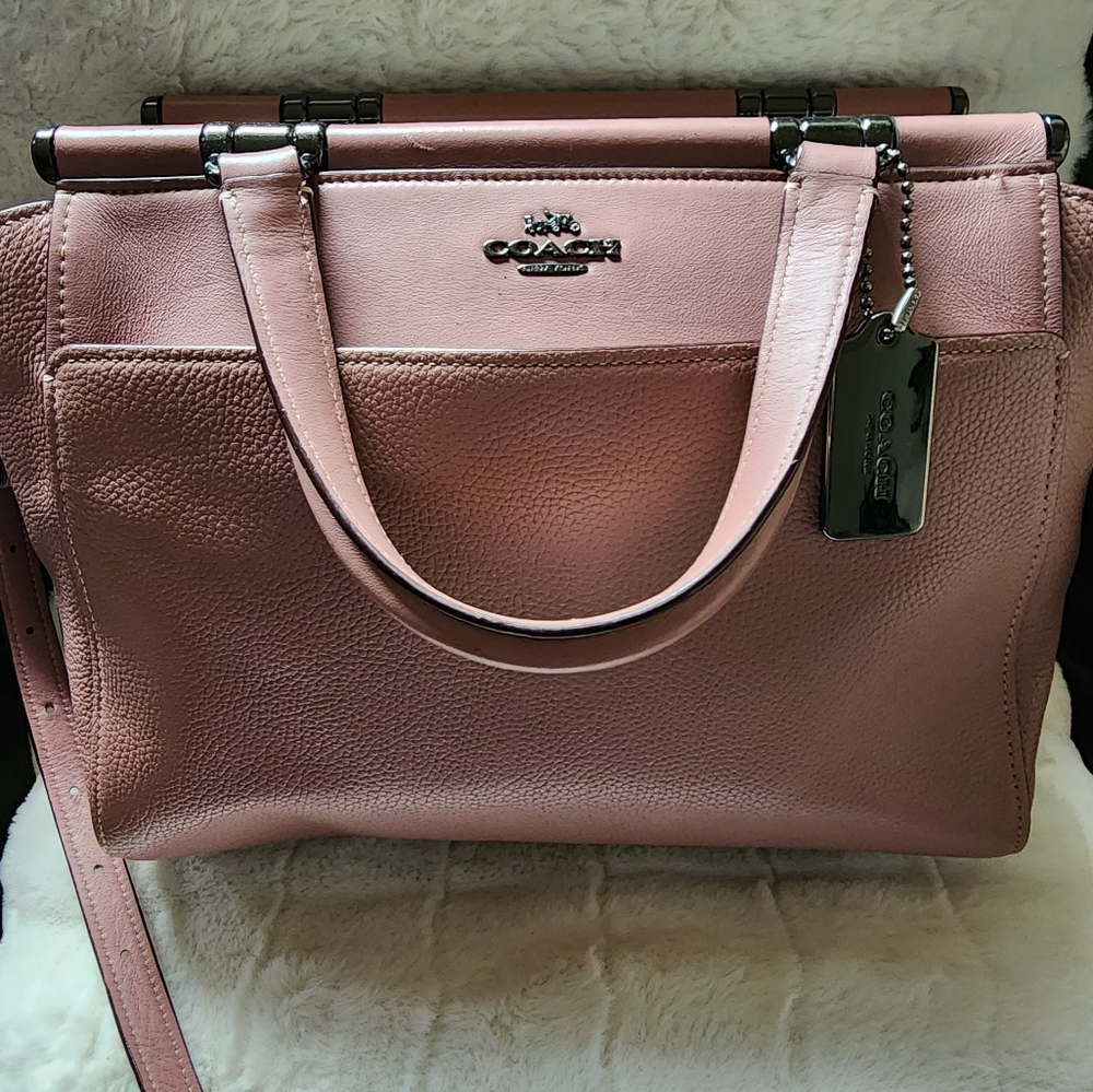 Coach Dusty Rose Pebbled Leather Grace Satchel Purse Handbag Crossbody